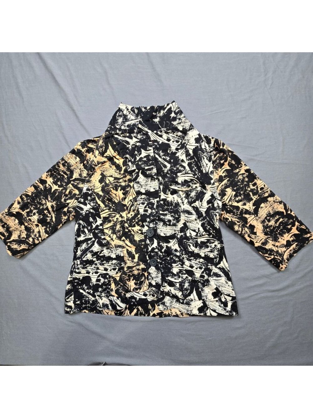 Coldwater Creek Petite 12 Jacket Black Abstract Button-Up Lightweight